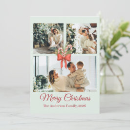 Moderne driefoto-vakantiecatalogus voor families feestdagenkaart