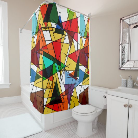 Moderne Driehoek Kleurrijke Geometrisch Douchegordijn (In situ)