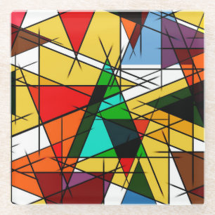 Moderne Driehoek Kleurrijke Geometrisch  Glazen Onderzetter
