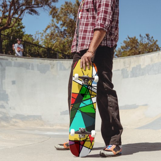 Moderne Driehoek Kleurrijke Geometrisch Persoonlijk Skateboard (Buiten 2)