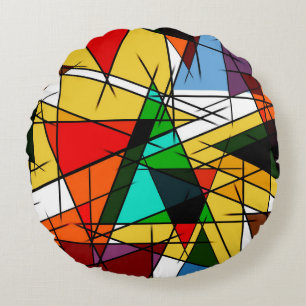 Moderne Driehoek Kleurrijke Geometrisch Rond Kussen