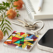 Moderne Driehoek Kleurrijke Geometrisch  Sleutelhanger (Voorkant Rechts)