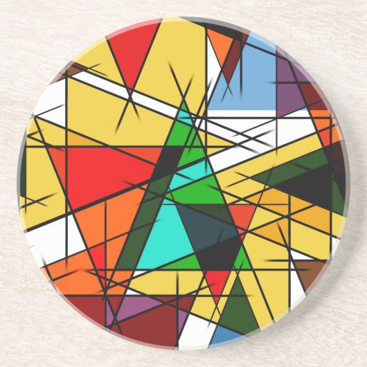 Moderne Driehoek Kleurrijke Geometrisch Zandsteen Onderzetter (Voorkant)