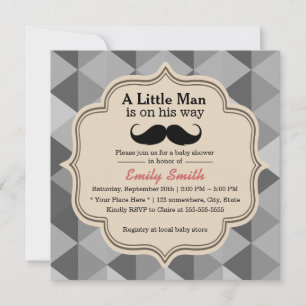 Moderne driehoek Quilts Mustache Boy Baby shower Kaart
