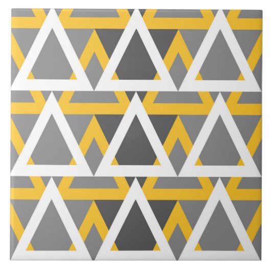 Moderne, driehoeken, mosterdgeel, wit, grijs tegeltje (Voorkant)