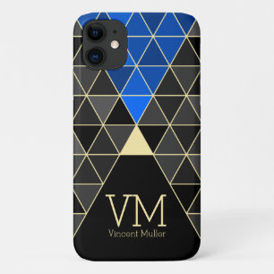Moderne driehoekspatroon monogrammen blauwe kleur Case-Mate iPhone case