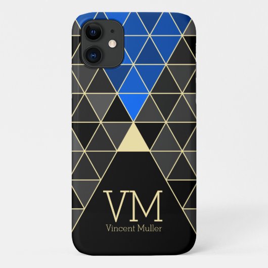 Moderne driehoekspatroon monogrammen blauwe kleur Case-Mate iPhone case (Achterkant)