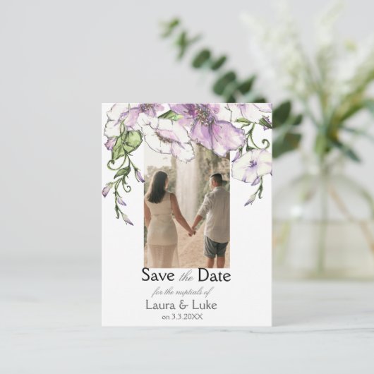 Moderne driekleurige Save the Date Briefkaart (Staand voorkant)