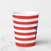 Moderne driekleurige ster op rood/wit gestreept papieren bekers (Rechts)