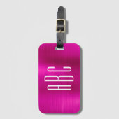 Moderne drieletterige monogram hotroze folie bagagelabel (Voorkant (verticaal))