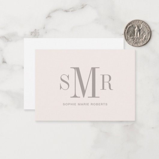 Moderne drieletterige monogram initialen notitiekaartje (Voorkant / Achterkant in situ)