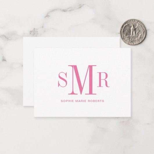 Moderne drieletterige monogram initialen notitiekaartje (Voorkant / Achterkant in situ)