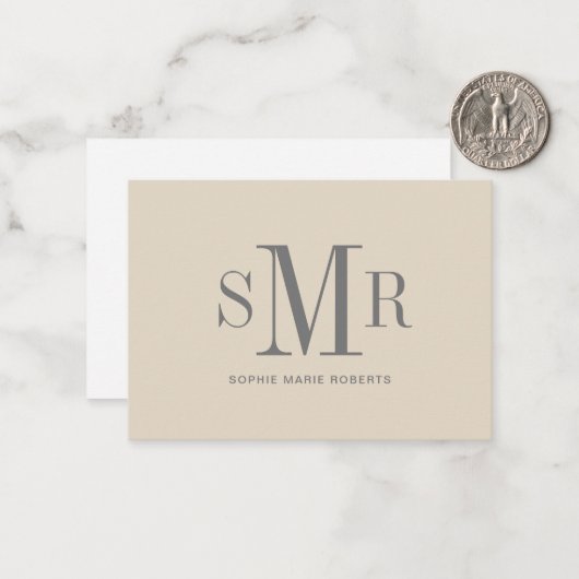 Moderne drieletterige monogram initialen notitiekaartje (Voorkant / Achterkant in situ)