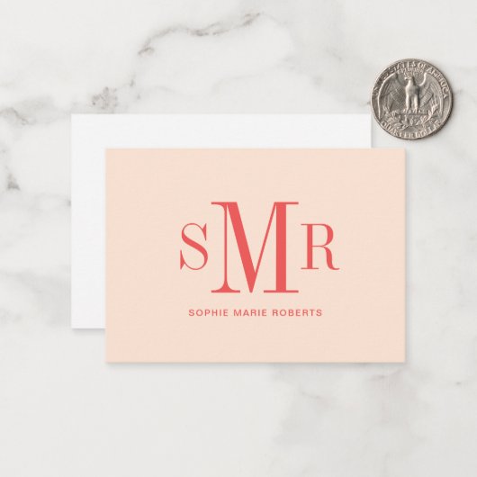 Moderne drieletterige monogram initialen notitiekaartje (Voorkant / Achterkant in situ)