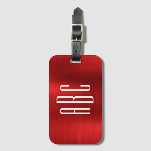 Moderne drieletterige monogram rode Folie Bagagelabel (Voorkant (verticaal))