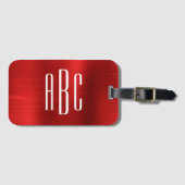 Moderne drieletterige monogram rode Folie Bagagelabel (Voorkant (horizontaal))