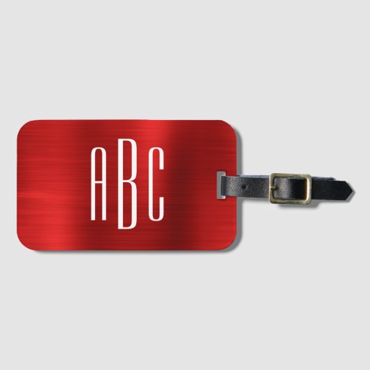 Moderne drieletterige monogram rode Folie Bagagelabel (Voorkant (horizontaal))