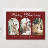 Moderne driepuntscurve met kerstscript rood feestdagenkaart (Voorkant)