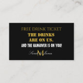 Moderne Drink met zwarte en gouden bruiloft Vouche Visitekaartje (Voorkant)