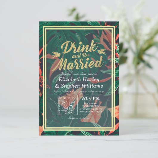 Moderne Drink voor bruiloft en Tropische bloemen z Kaart (Staand voorkant)