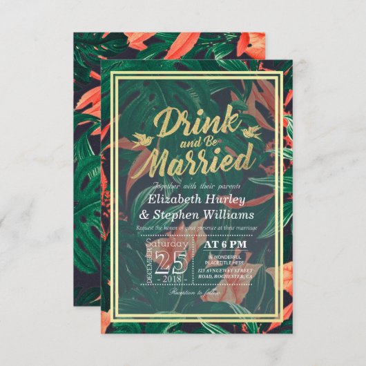 Moderne Drink voor bruiloft en Tropische bloemen z Kaart (Voorkant / Achterkant)