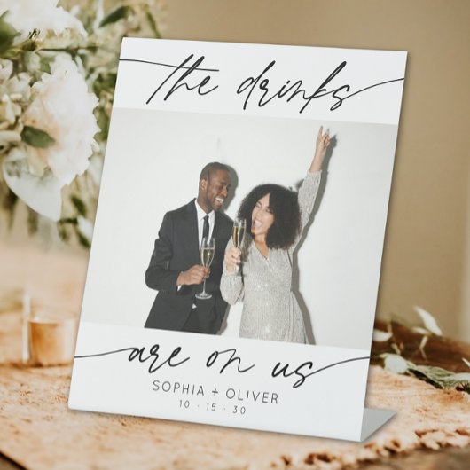 Moderne Drink zijn op ons kalligrafie script foto Reclamebord Met Voetstuk