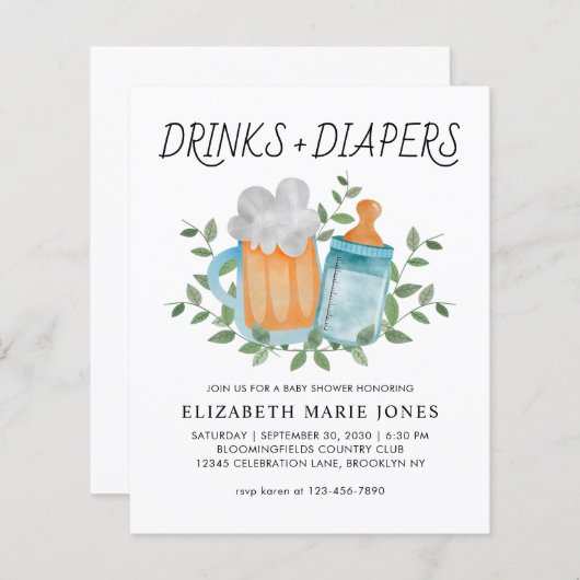 Moderne Drinken en luiers bier Baby shower (Voorkant / Achterkant)