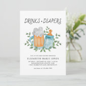 Moderne Drinken en luiers bier Baby shower Kaart (Staand voorkant)