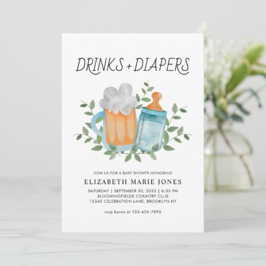 Moderne Drinken en luiers bier Baby shower Kaart (Staand voorkant)