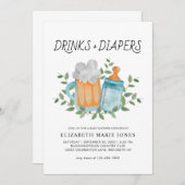 Moderne Drinken en luiers bier Baby shower Kaart (Voorkant / Achterkant)