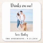 Moderne Drinken op me Dog Foto Pet Wedding Kartonnen Onderzetters (Voorkant)