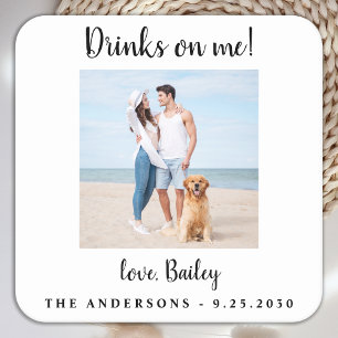 Moderne Drinken op me Dog Foto Pet Wedding Kartonnen Onderzetters