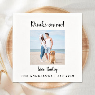 Moderne Drinken op me Dog Foto Pet Wedding Servet