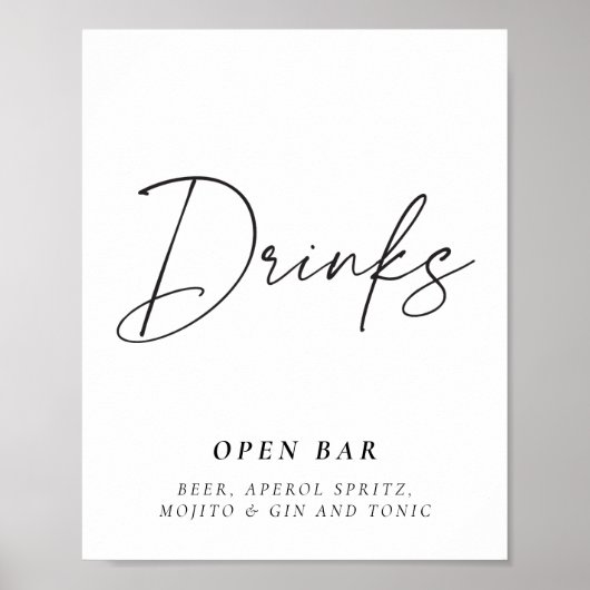 Moderne Drinken Open Bar Sign Vrijgezellenfeest Poster (Voorkant)