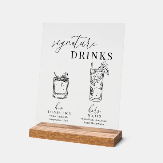 Moderne Drinken voor zwarte en witte handtekeninge Acryl Bord (Hoek)