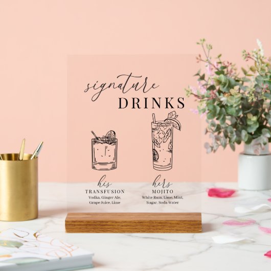 Moderne Drinken voor zwarte en witte handtekeninge Acryl Bord (Huwelijk)