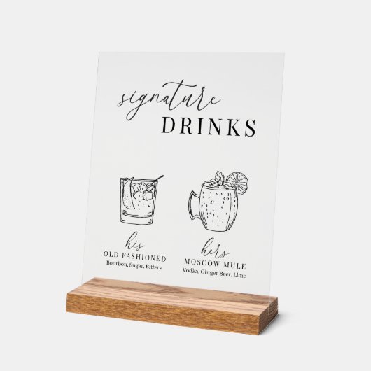 Moderne Drinken voor zwarte en witte handtekeninge Acryl Bord (Hoek)