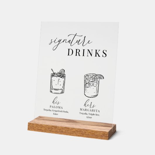 Moderne Drinken voor zwarte en witte handtekeninge Acryl Bord (Hoek)