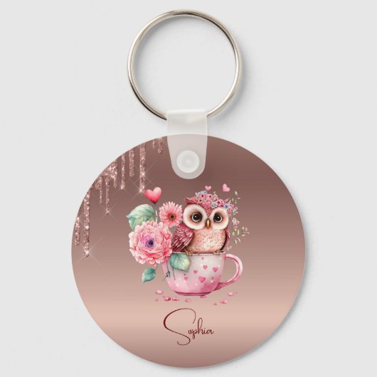 Moderne Drip Rose Goud Monogram Gepersonaliseerd U Sleutelhanger (Voorkant)