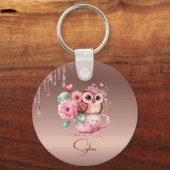 Moderne Drip Rose Goud Monogram Gepersonaliseerd U Sleutelhanger (Voorkant)