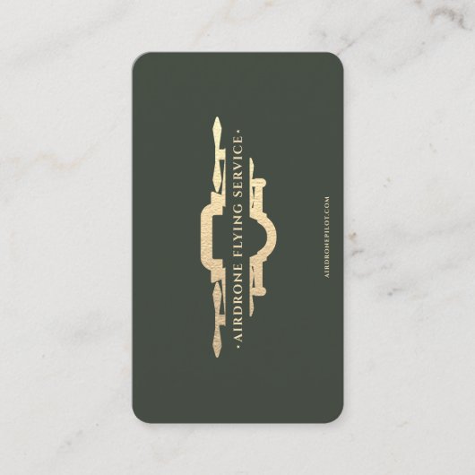 Moderne Drone Pilot Goud Groen Monogram Visitekaartje (Voorkant)