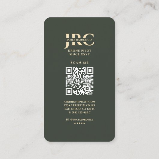 Moderne Drone Pilot Goud Groen Monogram Visitekaartje (Achterkant)