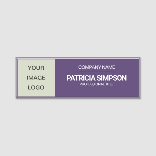 Moderne Druif Violet & Beige Achtergrond Logo Tite Naamplaatje (Voorkant)