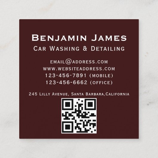 Moderne Druk Wassen Mobiele Auto Wassen QR code Vierkante Visitekaartje (Achterkant)