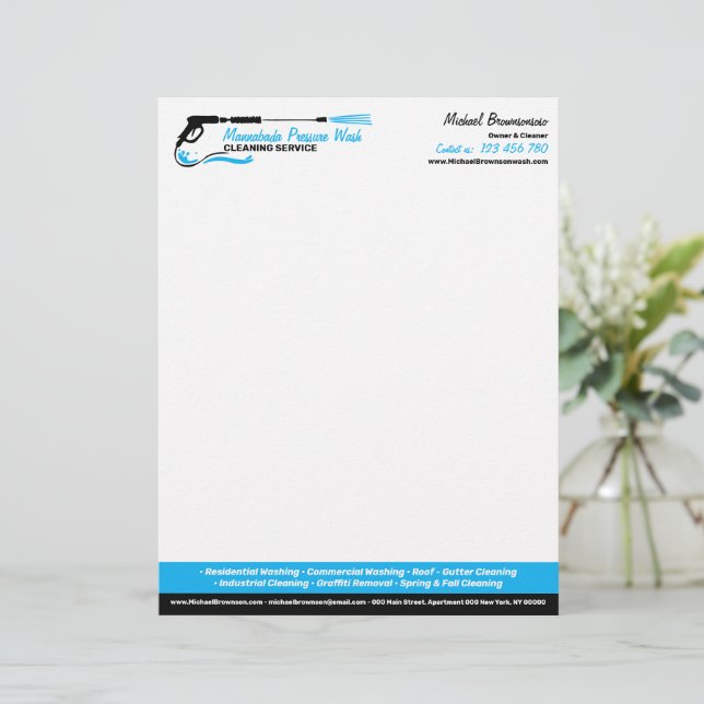 Moderne drukwaspro Power House-reiniging Briefhoofd (Staand voorkant)