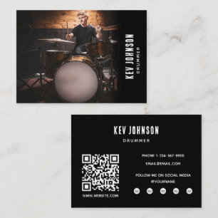 Moderne Drummer Band Muzikant Volledige Foto Zwart Visitekaartje