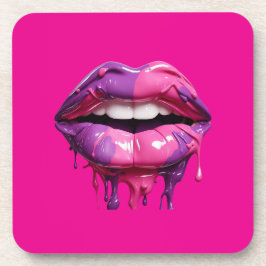 Moderne Druppelende Lippenkunst – Vet Roze & Paars Bier Onderzetter