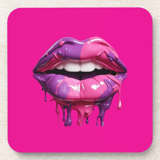 Moderne Druppelende Lippenkunst – Vet Roze & Paars Bier Onderzetter (Voorkant)