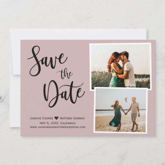 Moderne, dubbelblinde handgeschreven kalligrafie save the date (Voorkant)