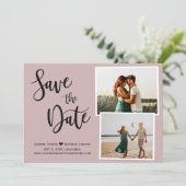 Moderne, dubbelblinde handgeschreven kalligrafie save the date (Staand voorkant)